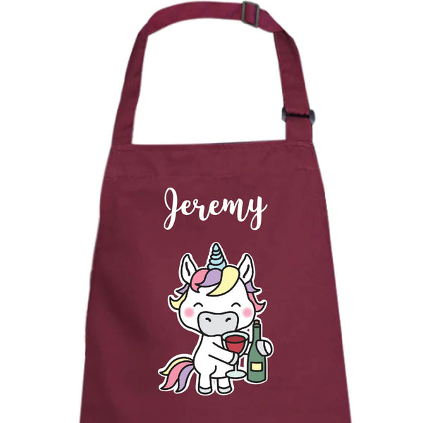 Personalised Apron - Wine Dine Unicorn (Maroon)