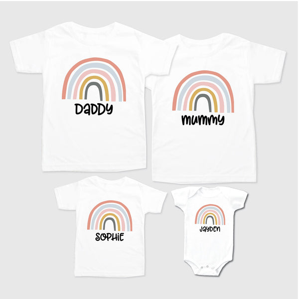 Personalised Family Tee Shirts - Pastel Rainbow Family