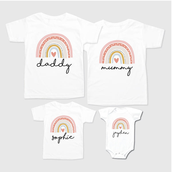 Personalised Family Tee Shirts - Pastel Rainbow Family