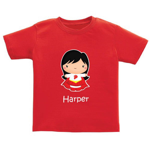 Personalised Kids Tee - Local Hero Girl (Red)