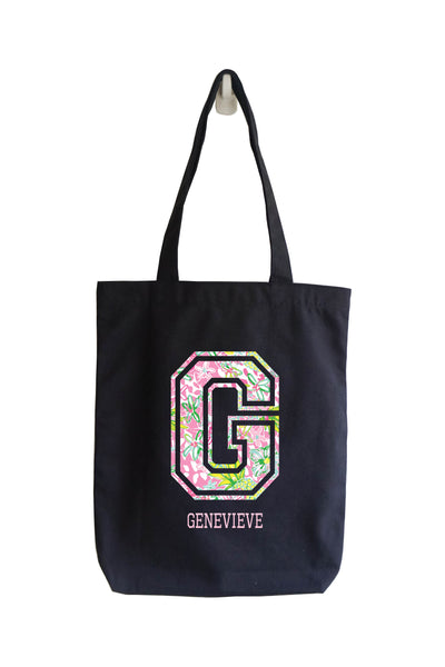 Personalised Tote Bag - Preppy Floral Initial