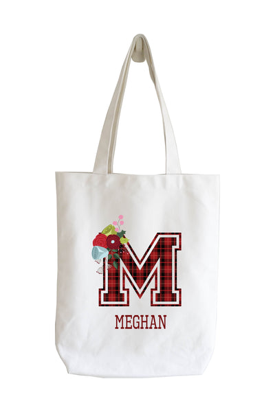 Personalised Tote Bag - Christmas Plaid & Floral