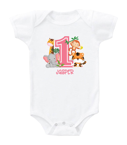 Personalised Baby Onesie / Tee - Jungle Animals Birthday 1