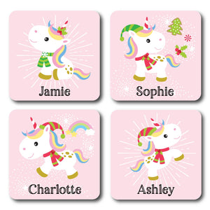 Personalised Coaster - Christmas Unicorns