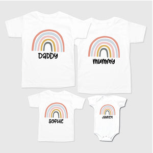 Personalised Family Tee Shirts - Pastel Rainbow Family