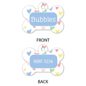 Personalised Pet Tag - Fluttering Hearts Blue