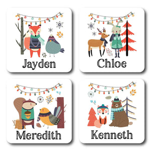 Personalised Coaster - Christmas Woodland Friends