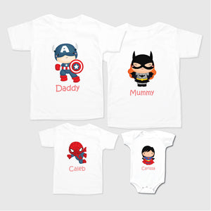 Personalised Family Tee Shirts - Super Heroes (12 Designs)