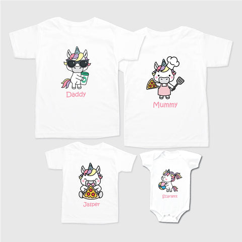 Personalised Family Tee Shirts - Unicorn Family